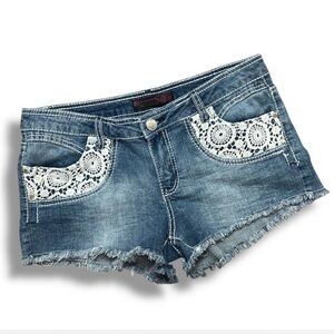 y2k NOBO Low Rise Crochet & Denim Micro Shorts sz 13